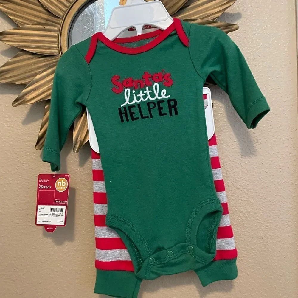 Carter’s Vintage Side Santa’s Helper NB Embroidered Two Piece Outfit